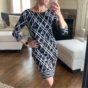 WHITE HOUSE BLACK MARKET Size XS Dress 3/4 sleeves geometric career work wear